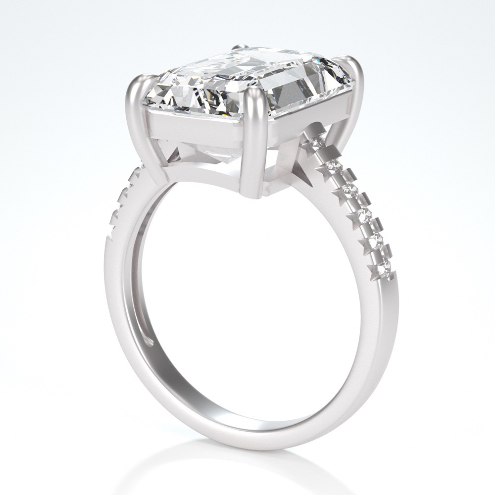 8ct D VVS1 Platinum Emerald cut Moissanite Ring - Picture 7 of 11
